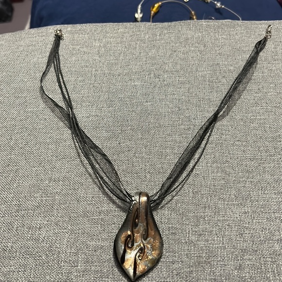 18 inch black necklace with black, gold and silver pendant - Picture 3 of 3